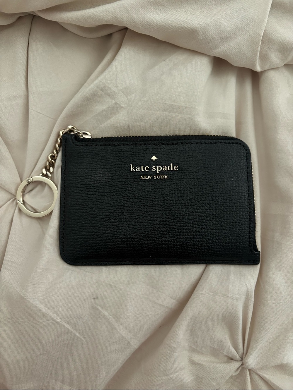 kate spade Black Leather Zip Card Case Keychain